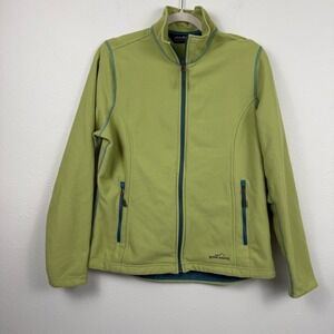 Eddie Bauer Women's Lime Green Outdoor Hiking Full Zip Waffle Fleece Jacket L‎
